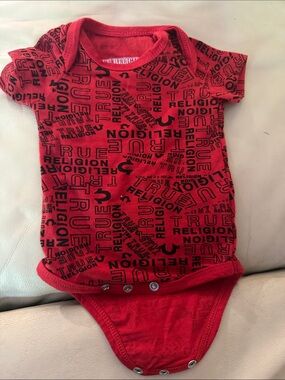 True Religion Red Baby Logo One-Piece Bodysuit